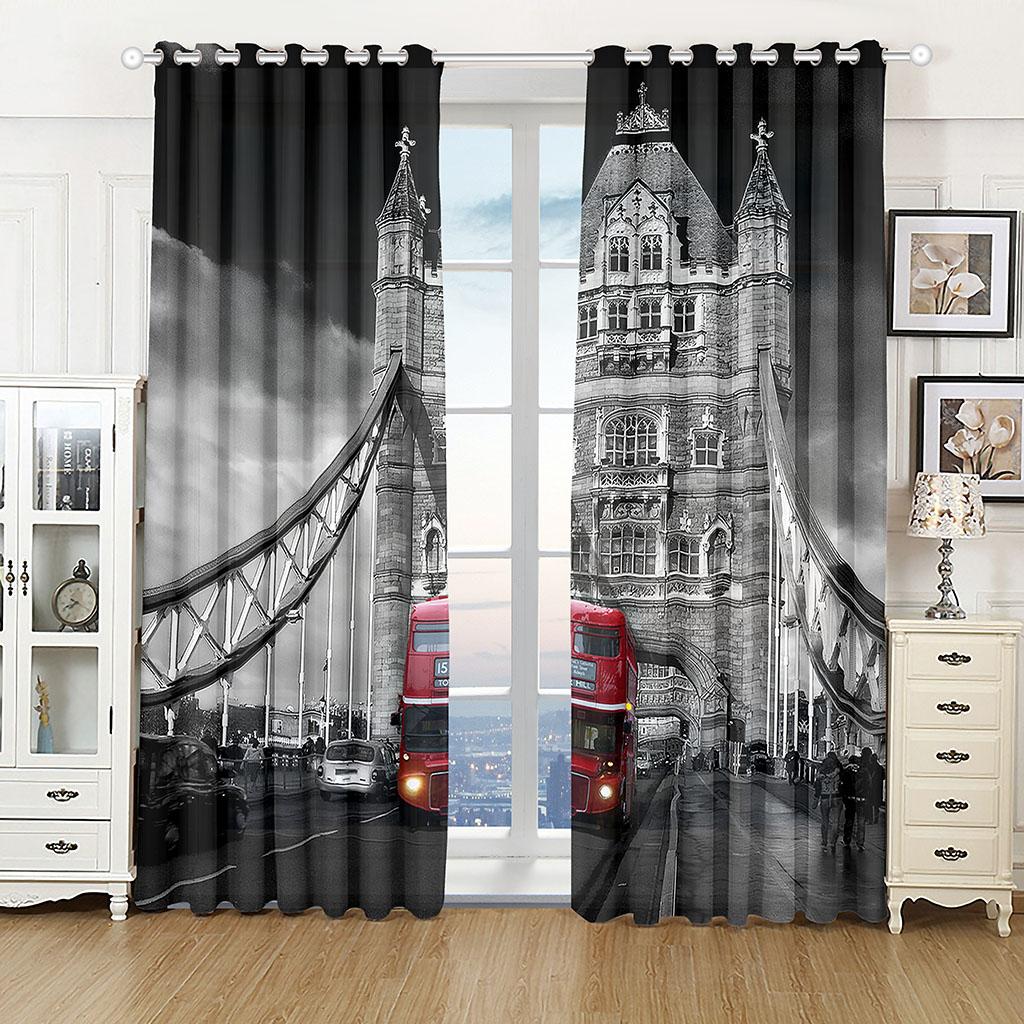 Fashion Luxury Sports Car Landscape 3D Printing Living Room Bedroom Half Shade Curtain Set