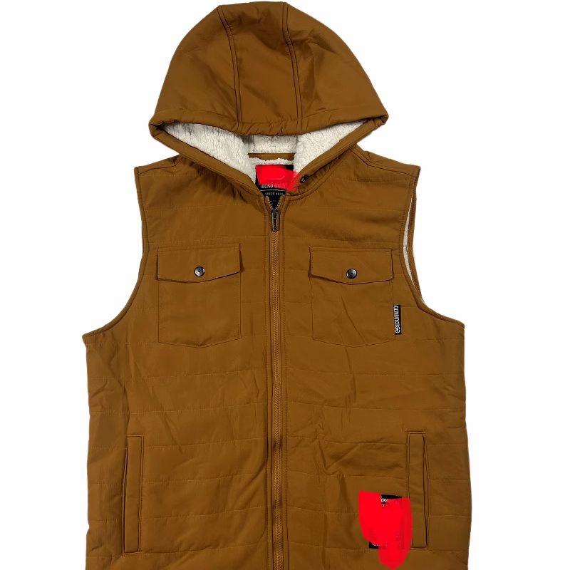 European and American Style Men s Autumn and Winter Fleece-Lined Thick Hooded Vest, American Casual Workwear, Couple s Warm Lamb Fleece Vest Khaki 4XL