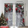 2D Flat Printing 2pcs Christmas Window Curtains With Snowflakes_ Red Balls and Green Plants Durable 100% Polyester Fabric