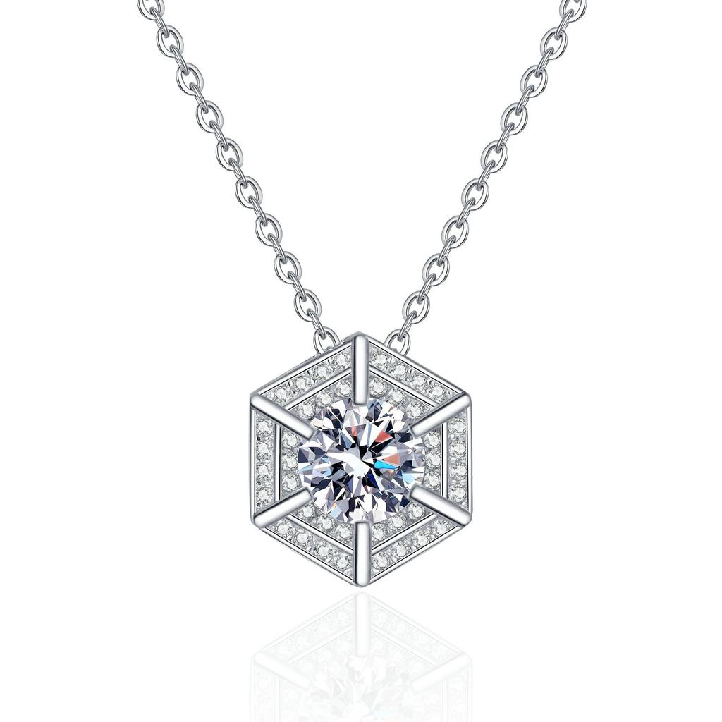 Yin Baichuan S925 Sterling Silver Moissanite Hexagonal Pendant Necklace for Women - Trendy, Versatile, Everyday, Festival Gift