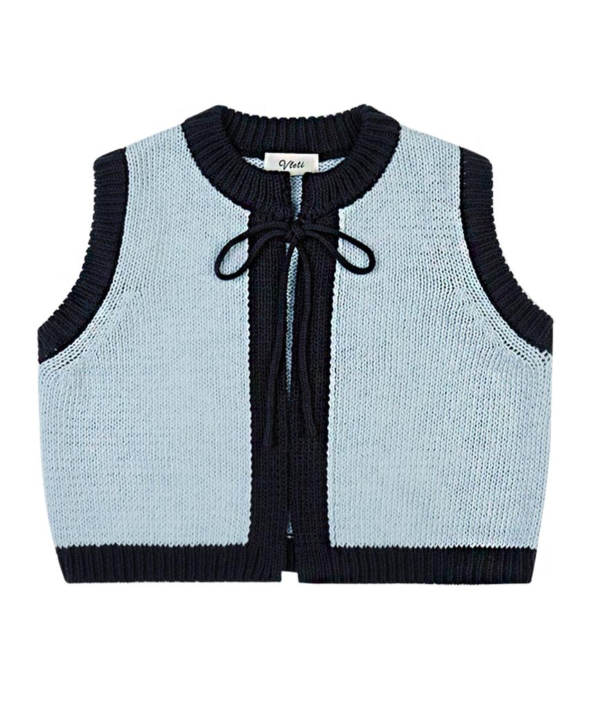 VLETI Ribbon Cotton Knit Sleeveless Vest (Sky Blue)