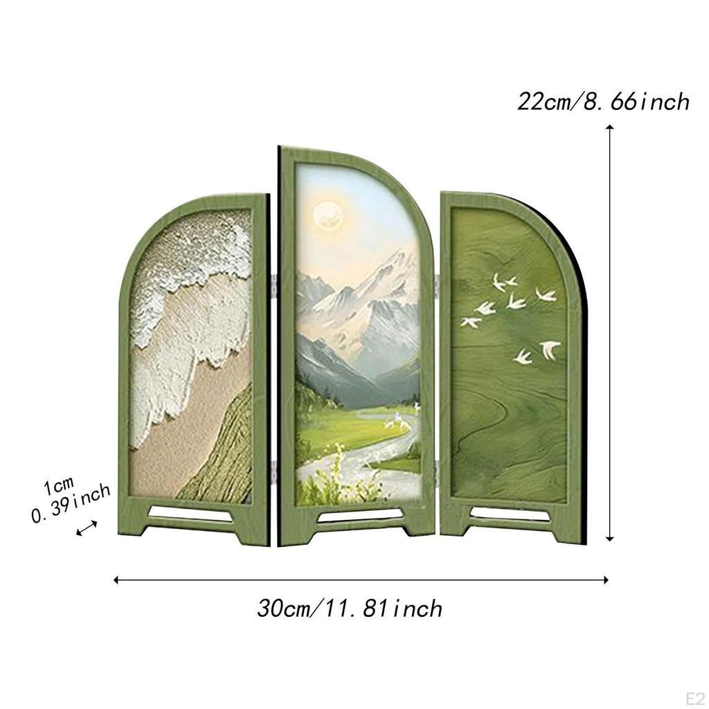 Mini Folding Screen 3 Panel Divider Ornament Desk Decorative for Living Room Decor