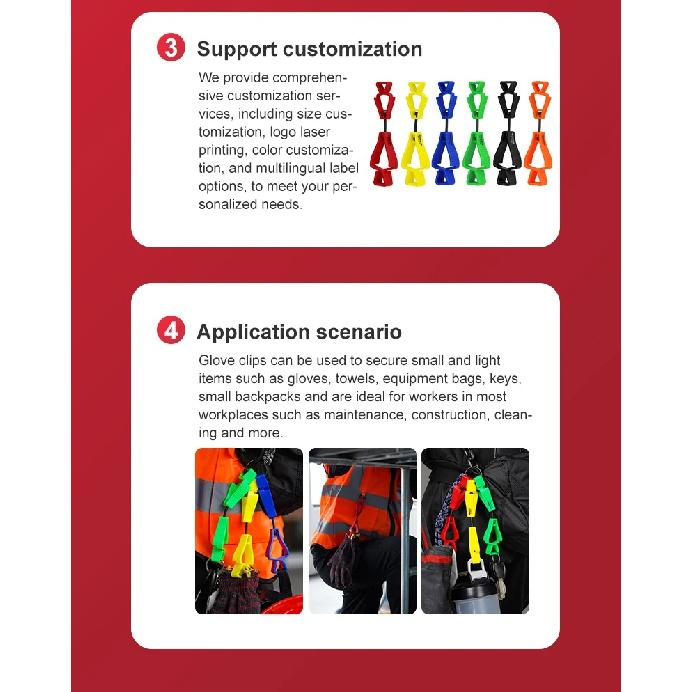 BOZZYS Plastic Safety Gloves Clips for Work Glove Holders Anti-Drop Clamp Outdoor Grabber Construction Gloves Holder