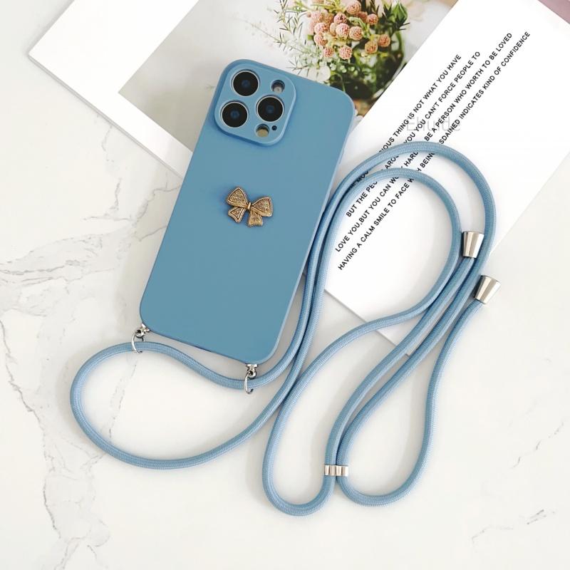 Lanyard Case For Xiaomi Redmi 15 15C 14C 13C A5 A3 Note 14 Pro 13 12 Crossbody Cord Strap Metal Butterfly Diamond Soft TPU Cover