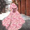 Vestido Novo Estilo Primavera Estampado Digital Corte Solto Floral Elegante Emagrecedor Vestido Longo
