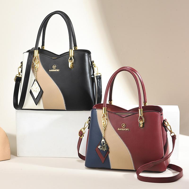 Three Colors Patchwork Women's Handbag Large Capacity Soft Leather Shoulder Bag Fashi Elegant Women's Crossbody Bag