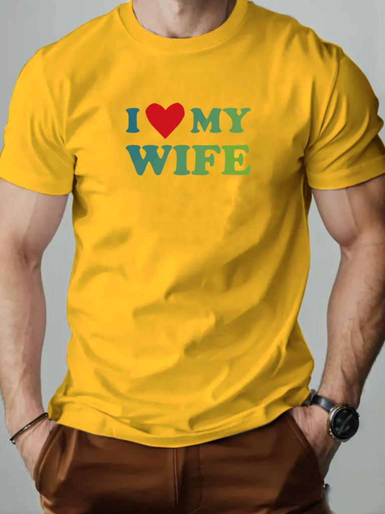 Mens cotton Tshirt I love my wife summer round neck short sleeve graphic breathable fashion casual Tshirt