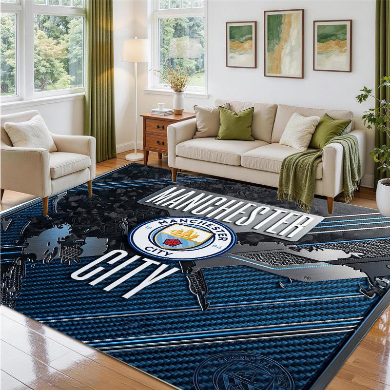 Manchester City Design Crystal Velvet Rug Soft Decorative Mat for Bedroom Entrance