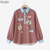 ZANZEA Women Casual Turn Down Collar Long Sleeve Plaid Print Blouse