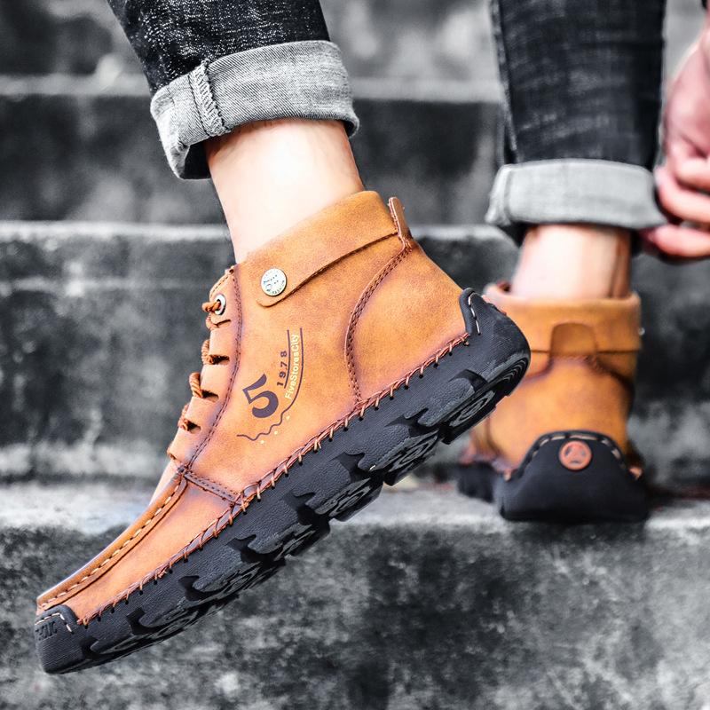 Autumn and Winter Large Size High-top Leather Shoes Men's Soft Leather Soft-soled British Martin Boots Men's Casual Korean Version of Trendy Versatile