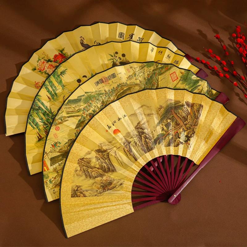 Gift Advertising Fan Chinese Ancient Style 10-Inch Men's Folding Fan Scenic Spot Raw Silk Male Fan Fan Engraved Logo