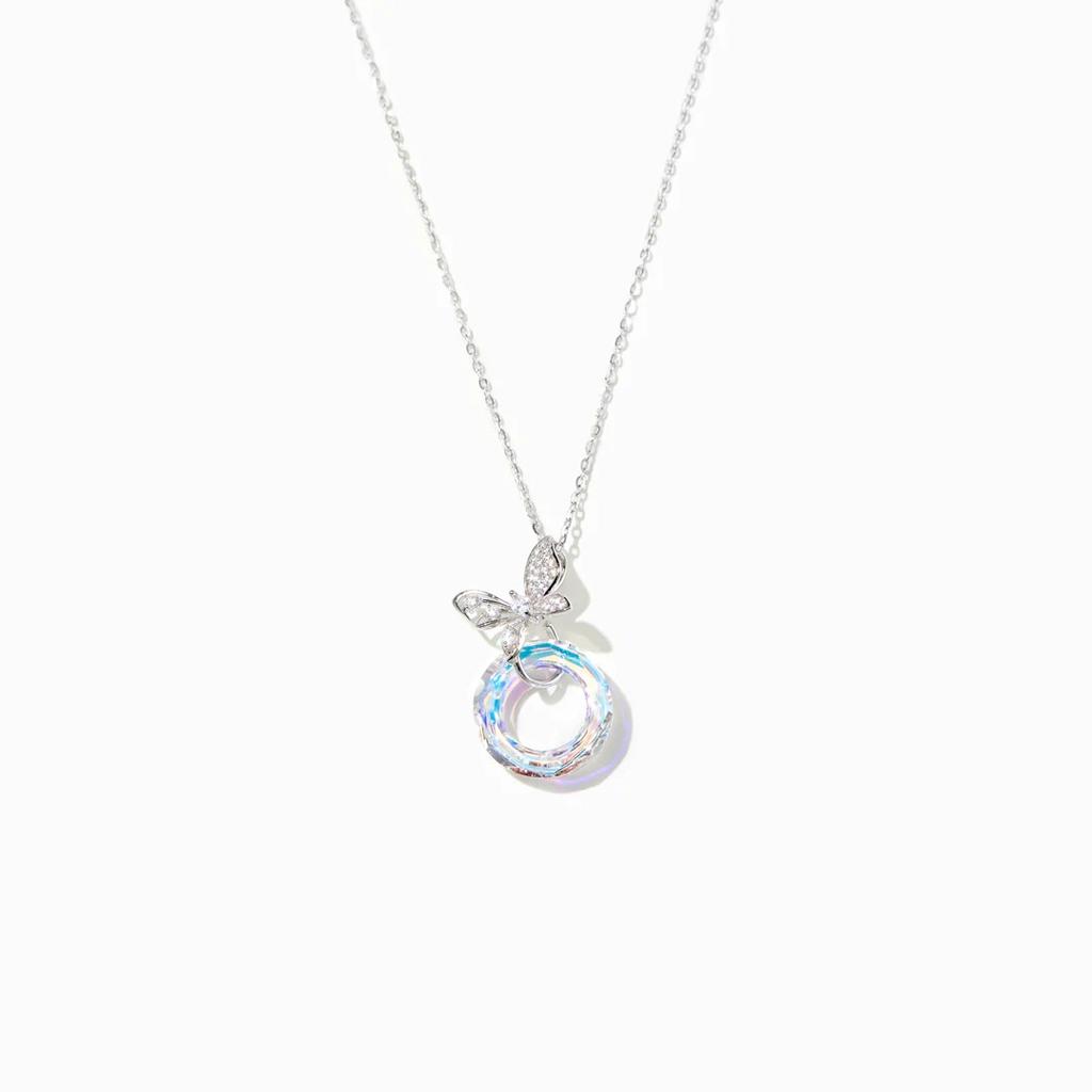 OAHLAN Women's S925 Sterling Silver Circle Necklace with OT Clasp and Diamond-Embedded Long Sweater Chain Fashion Jewelry