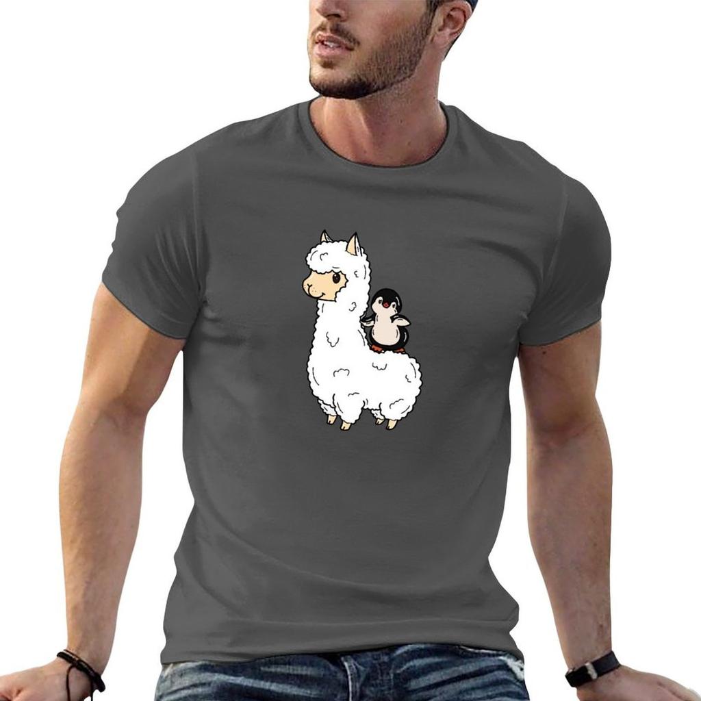 Penguin On A Llama Tshirt No Iron Casual Short Sleeve Top