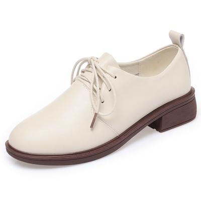 Zapatos de mujer de talla grande de cuero genuino, zapatos informales Oxford para mujer, zapatos con cordones de estilo británico para mujer