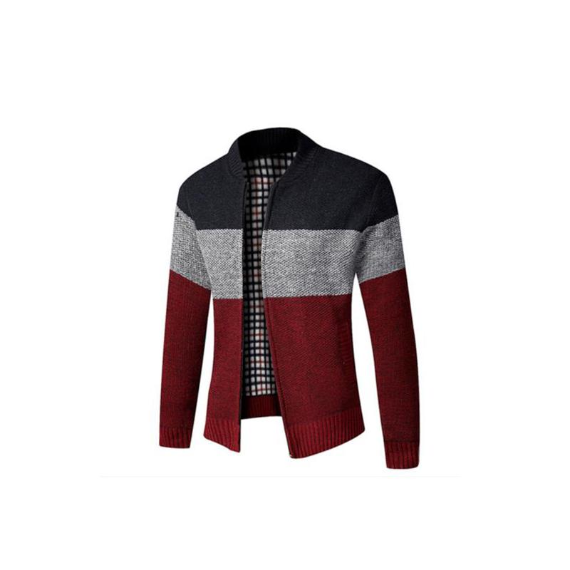 

New Mens Winter Funnel Collar Zip Up Thick Fleece Lined Knitted Cardigan Jumper Top M вино красного