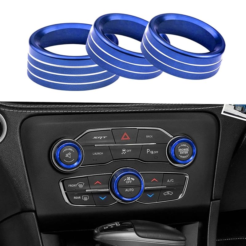 for Dodge Challenger Charger (2015-2021) AC Climate Control Knob Cover Auto Volume Tune Switch CD Button Trim Compatible for Chrysler 300 300s