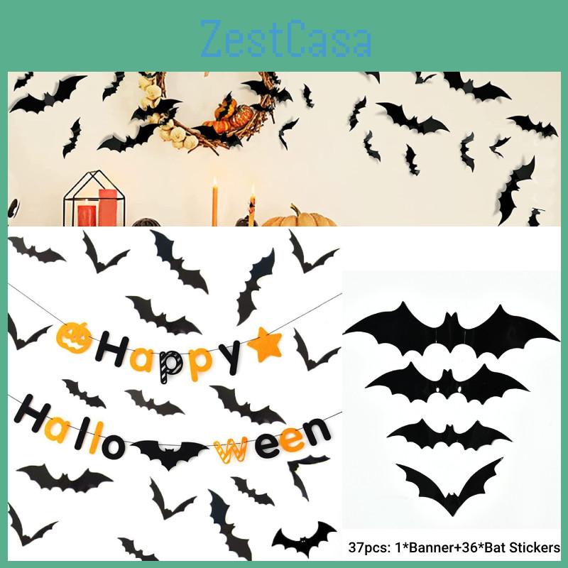 Spooky Halloween Bat Decals Set Of 12 Pvc Bat Stickers For Bar Ktv And Party Decoration