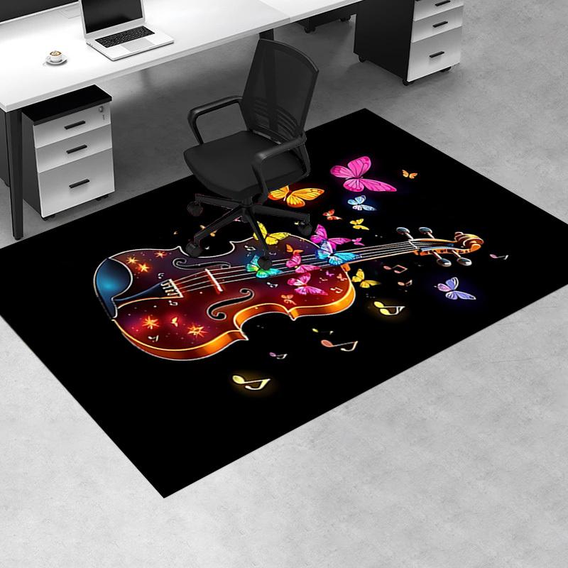 Colorful Butterfly Violin Chair Mat Office Carpet, Oversized Rug for Home Decor, Gift, Suitable for Bedroom, Living Room, Various Rooms