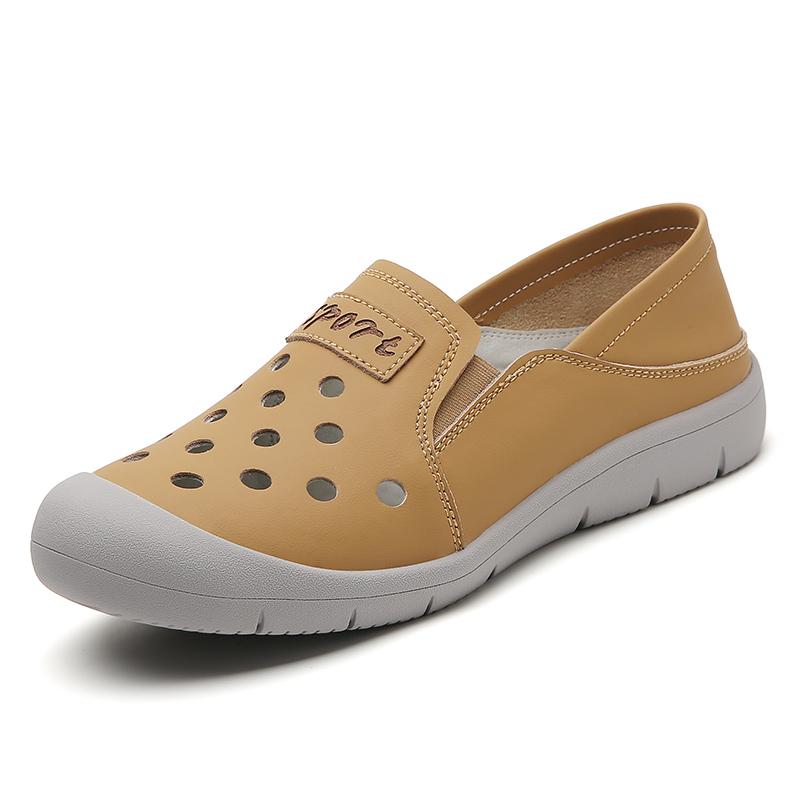 Genuine Leather Women's Flats 2 In 1 Casual Shoes Ladies Elastic Walking Shoes Slip-on Loafers Round Toe Slippers Waterproof Working Shoes