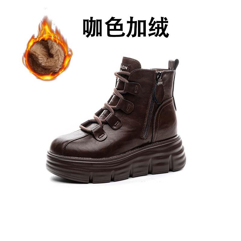 Kurze Stiefel für Damen im Herbst und Winter 2026 neuer Stil mit Plüsch dicker Sohle Retro High-Top-Schuhe für Damen