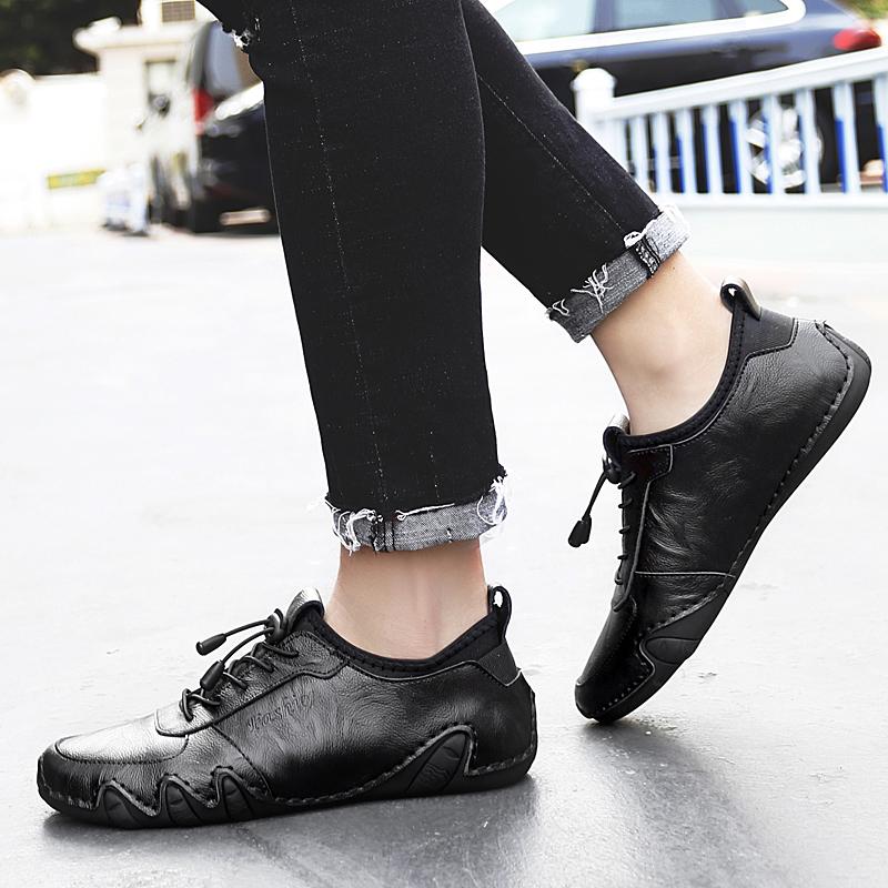 Fashion Brand Men Leather Soft Sole Walk Casual Shoes Men Light Comfortable Driving Flats Men Outdoor Anti-slip Wearable Shoes Sneakers