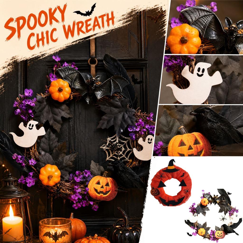 Halloween-Kranz mit Kürbis und Dekoration für festliche Wohnraumdekoration