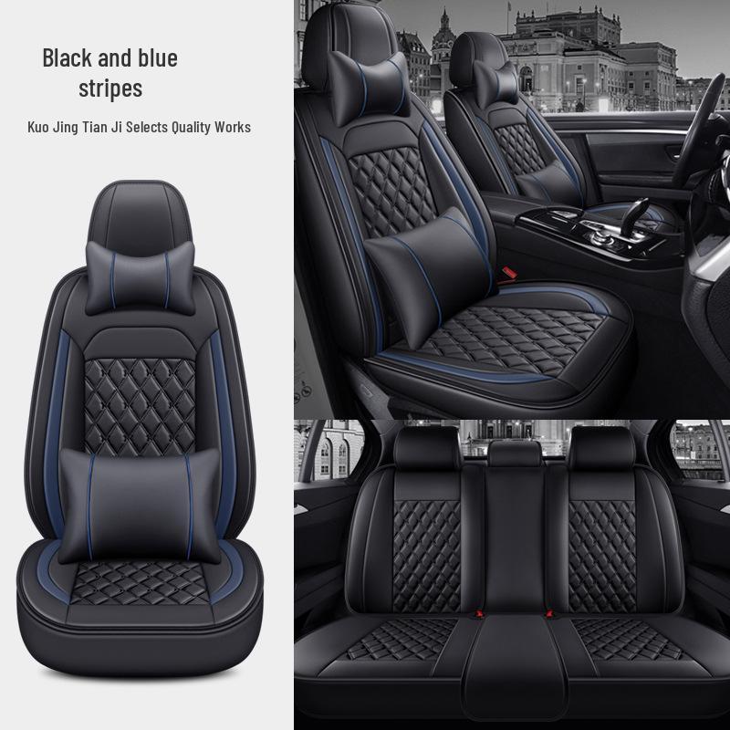 All-Season Universal Leather Car Seat Cover with Diamond Design - Breathable & Durable for Five Seats