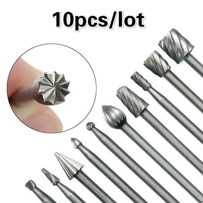 10pcs/set Electric Grinder Set of High Speed Steel Rotary Burrs Cutter Wood Carving Highs Power Nail Art Tool Polishing Head