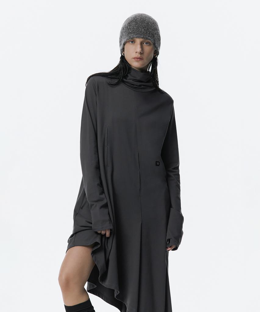 Teulimingbeodeu Turtleneck Pintuck Jersey One-Piece [Charcoal]