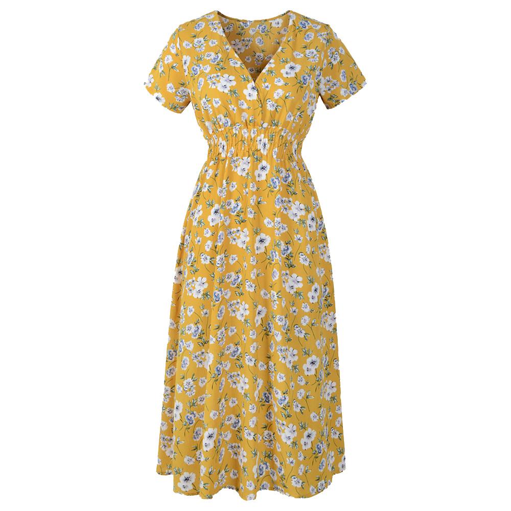 

Женское праздничное платье с цветочным принтом и V-образным вырезом, женское летнее пляжное вечернее платье