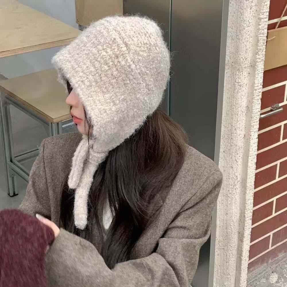 Acrylic Fibers Knitted Hooded Cap Double Side Winter Neckerchief Hat  Warmer