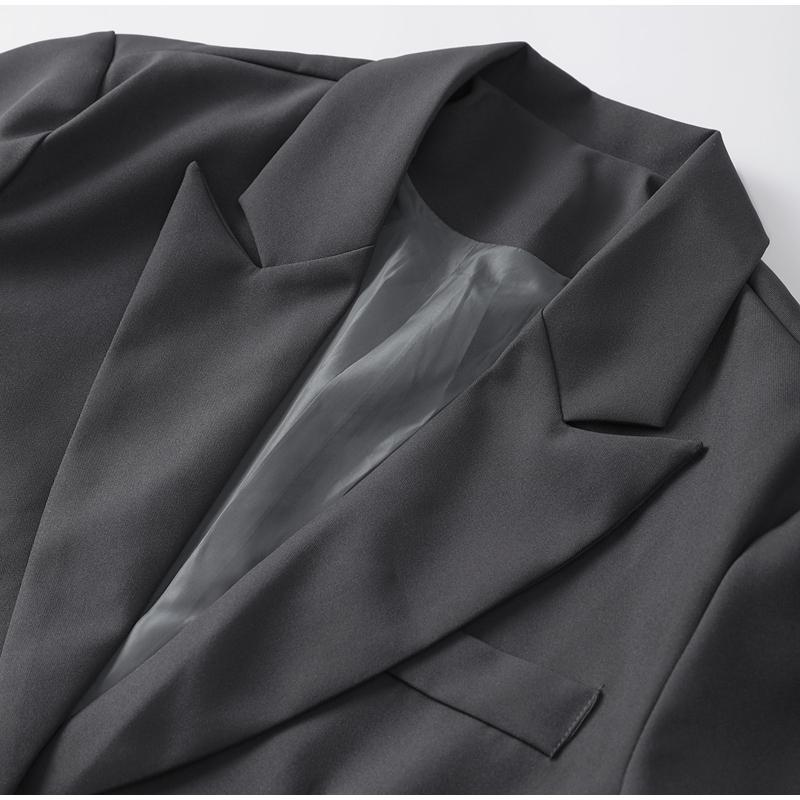 Women Blazer Lapel Solid Color Loose Long Sleeve Suit Jacket Fashion Office Lady Legant Wide Shoulder Commuting Jacket Summer Autumn