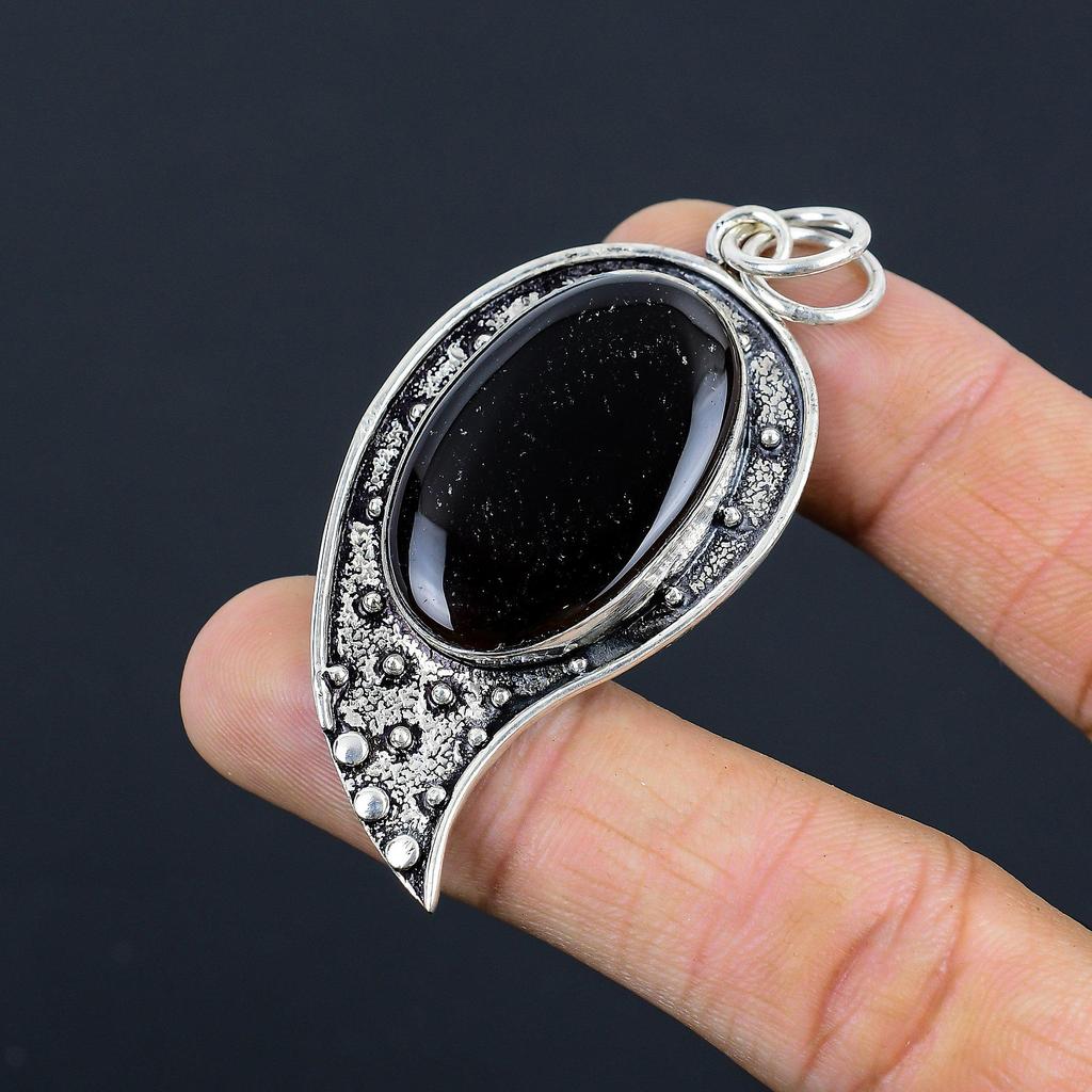 Friendship Day Sale Natural Black Onyx 925 Sterling Silver Handmade Wife Pendant