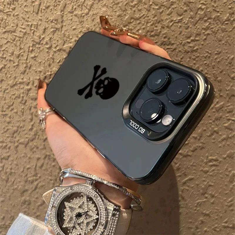 Black Skull Phone Case for IPhone 16 Cases IPhone 15 14 13 12 11 Pro Max Mini XS Max XR X 7 8 Plus SE Plating Silicone Cover