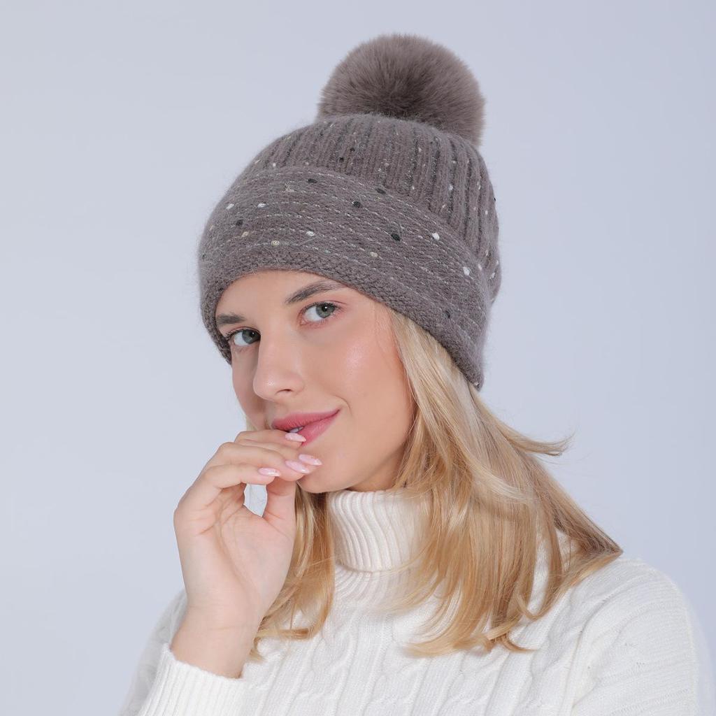 Women's Autumn Winter Plush Knitted Soft Rabbit Wool Hat Warm Beret