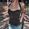 Women Summer Sweetheart Neck Polka Dot Ruffle Hem Slim Fit Sleeveless Camisole Top