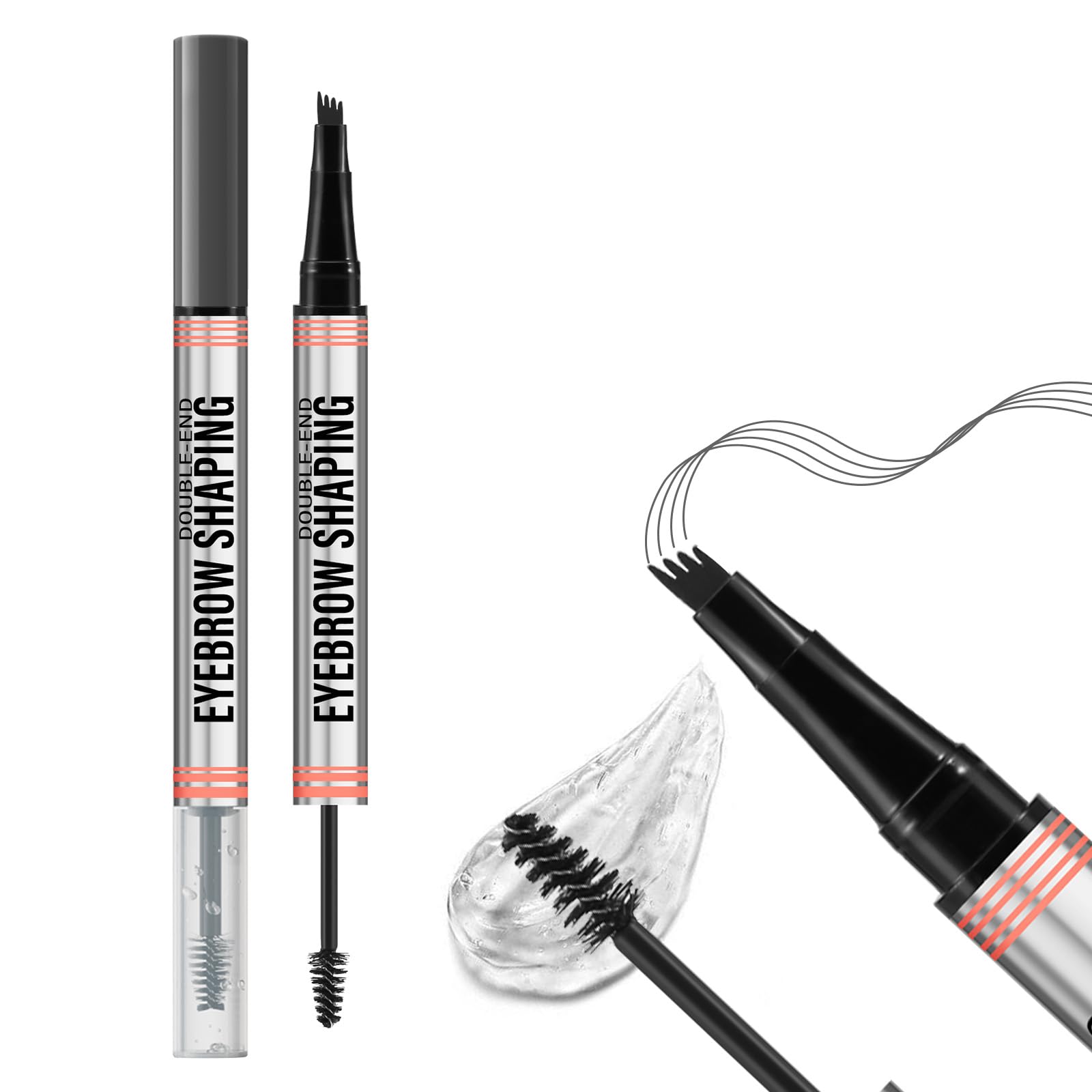 Boobeen 2-in-1 Eyebrow Pen and Clear Brow Gel, Microblading Eyebrow Pencil and Clear Brow & Lash Mascara, Natural Eyebrow Shaping & Defining Kit