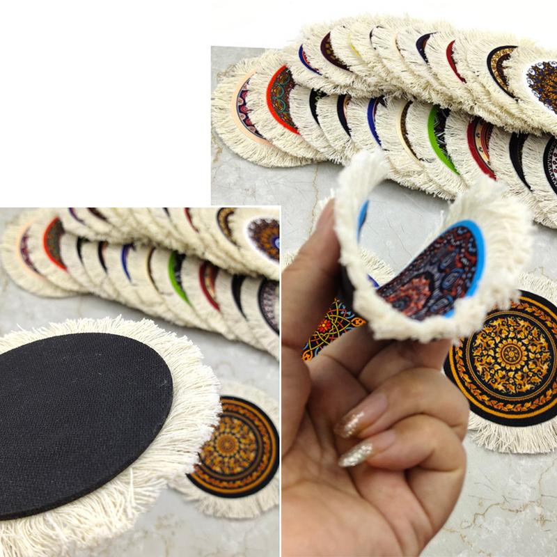 1PC Multi-Use Heat-Resistant Coaster Artisanal Round Durable Mat Non-Slip Ethnic Style Bohemian Coffee Washable 10cm