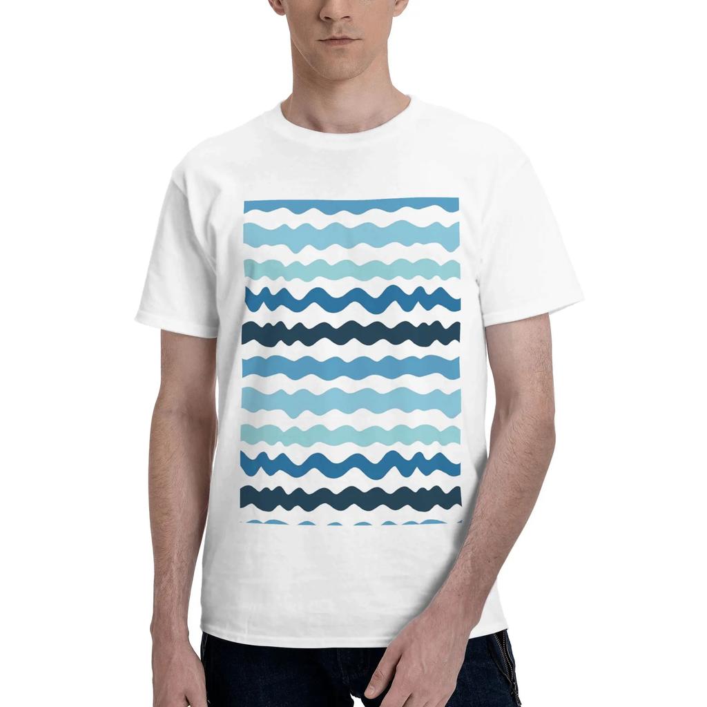 Abstract Blue Wave Pattern Calm Ocean Inspired Design Men TShirt Oversized T Shirts Mens Crew Neck Cotton Tees Short Male