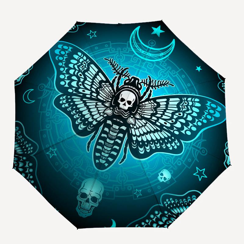 Gothic Moth Skull Umbrella, Portable 3 Fold Compact Umbrella for Men & Women,S184