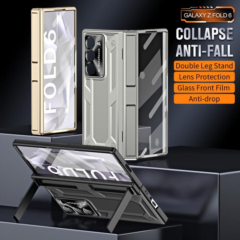 

Роскошный складной чехол с защитой от падений и царапин для Samsung Galaxy Z Fold 6, усиленный кронштейн из закаленного стекла, ударопрочный жесткий чехол для ПК-телефона Samsung Z Fold6 чёрный