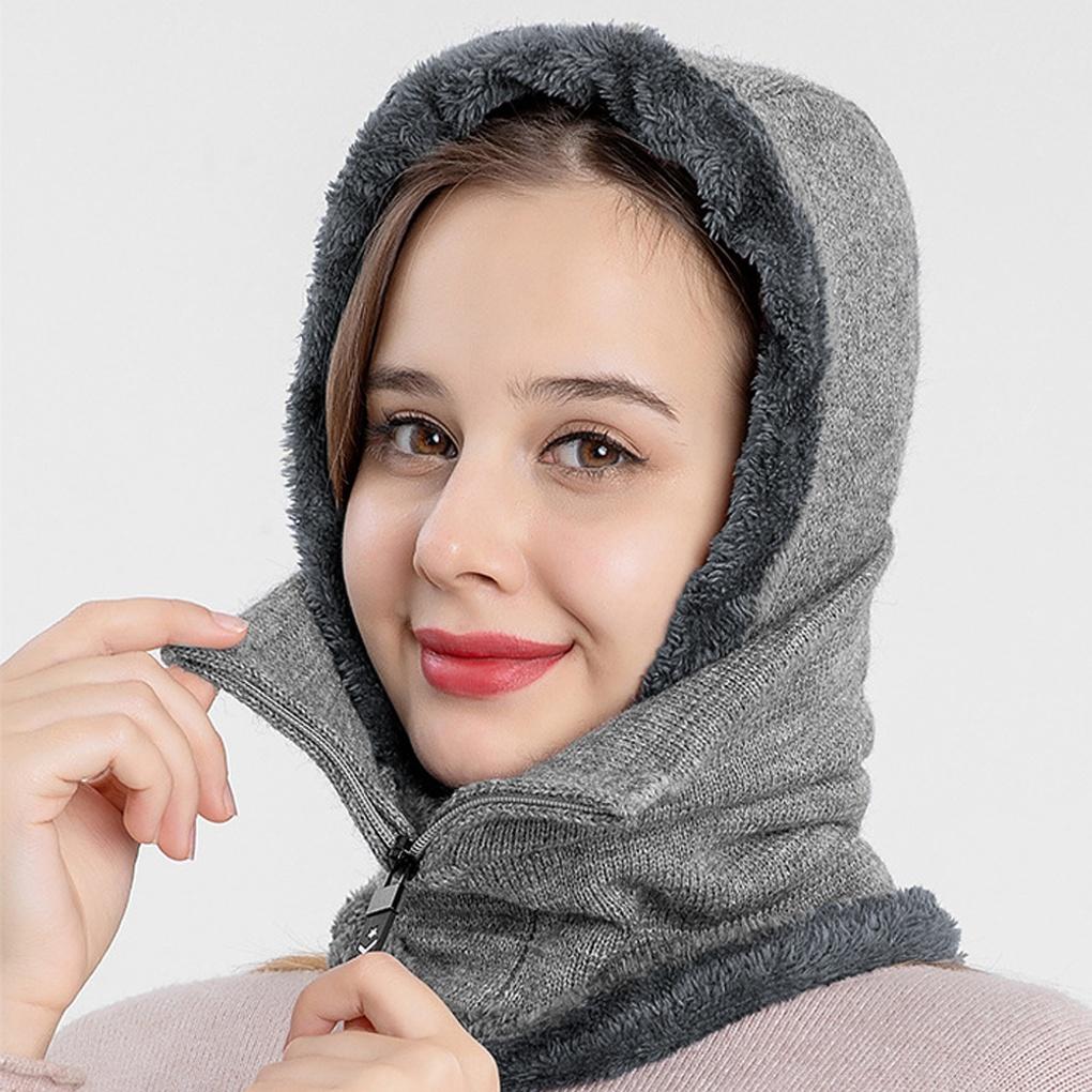 Winter cold weather gear: zip-up neck warmer, hat, hood warmer, and mask