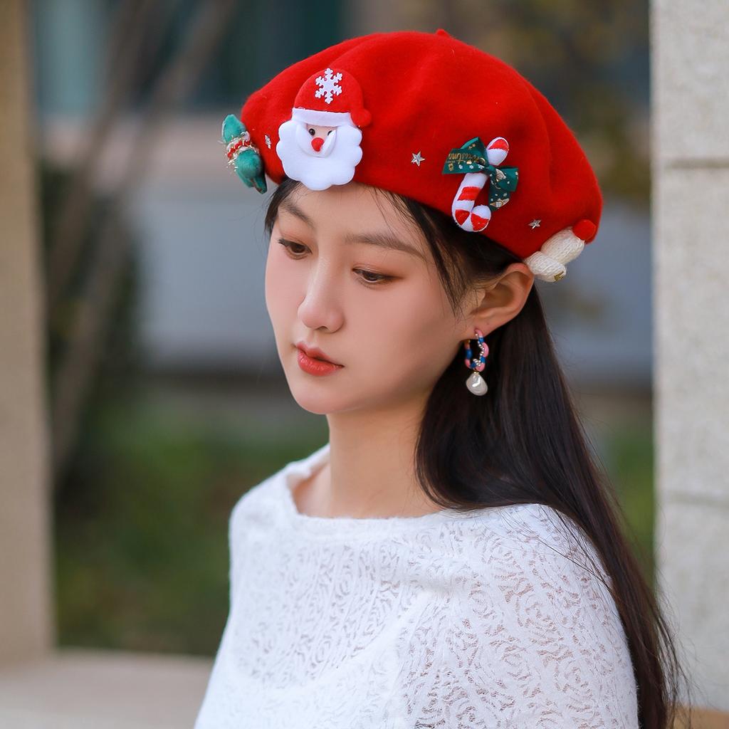 Christmas Element Red Woolen Beret