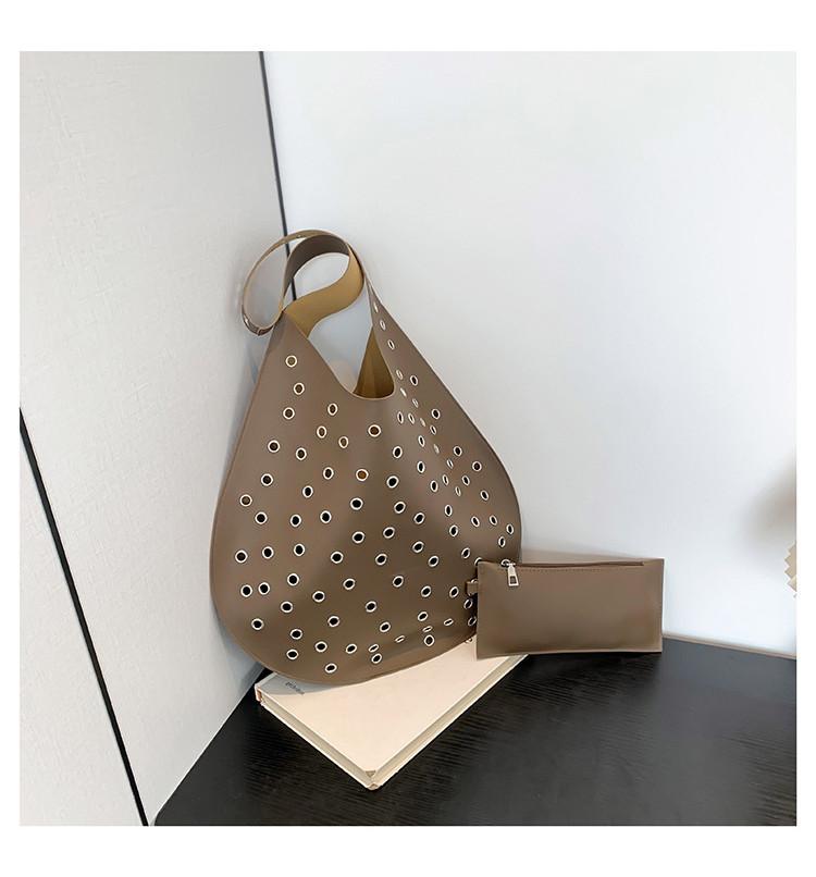 Large Capacity Stylish Rivet Tote Bag For Women Trendy Hollow Design Perfect For Daily Use