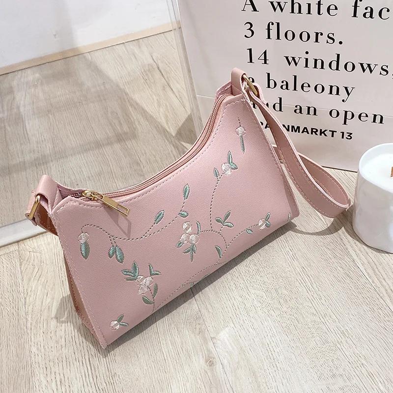 Letnia koronkowa, kwiatowa, szyta torba na ramię dla kobiet miękka PU skórzane torby pod pachami torebka podróżna plażowa dziewczęca mała torba z grubej bawełny