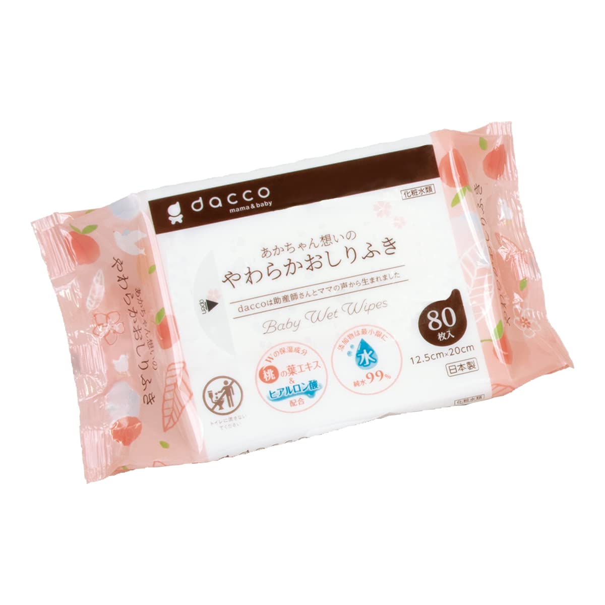 

dacco Soft 80 Hyaluronic Peach Leaf Mildly Made in Product Number 84605 Baby-Friendly Wipes, Sheets, Acid, Extract, Alcohol-Free, Acidic, Japan, белый