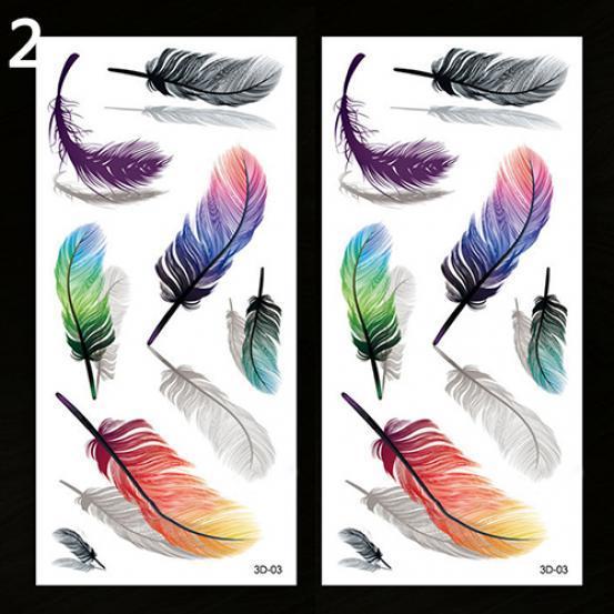 2 Pcs 3D Body Art DIY Stickers Temporary Tattoo Butterfly Flower Feather Sticker