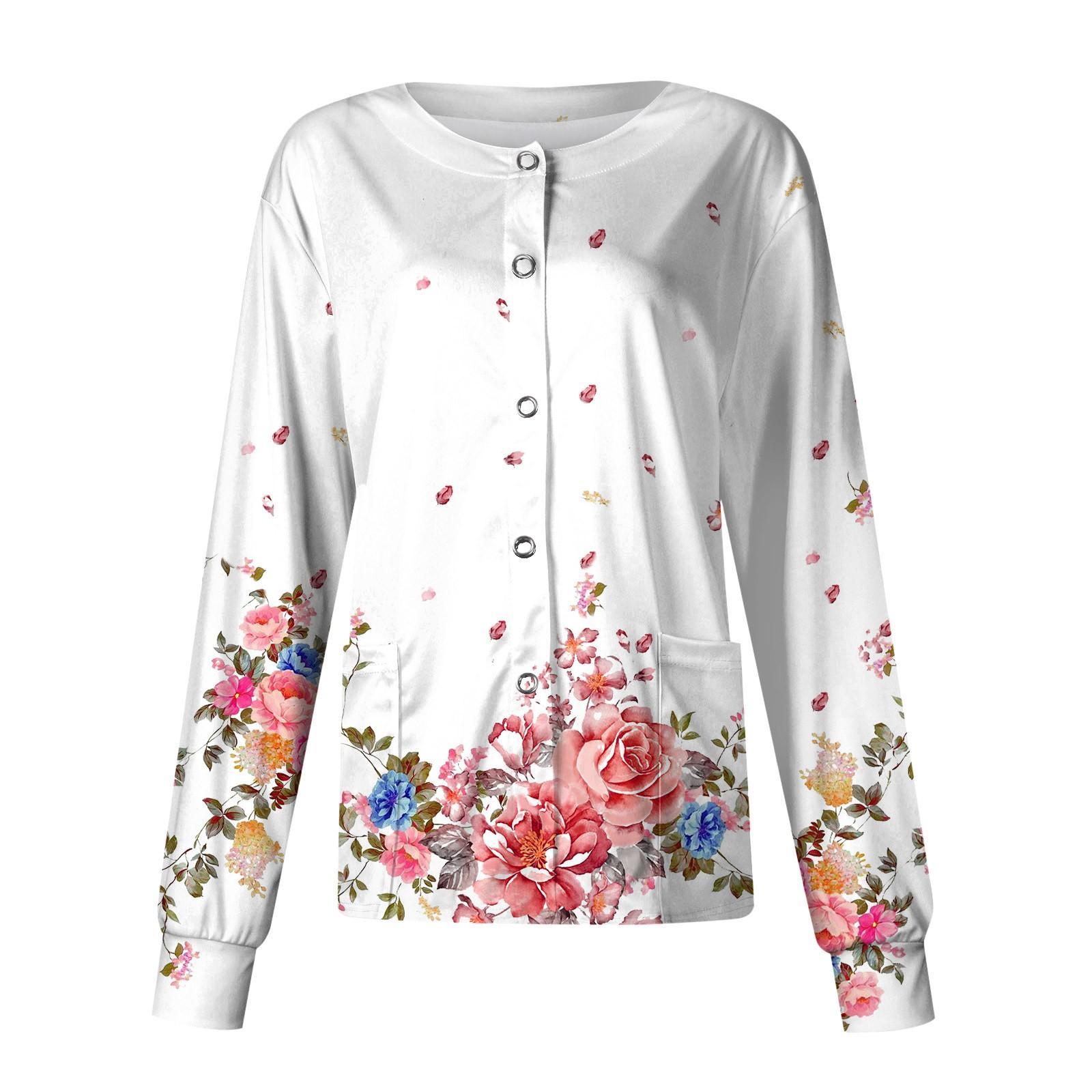 

Жіночий повсякденний однобортний захисний одяг з квітковим принтом і кардиганом з довгими рукавами S білий