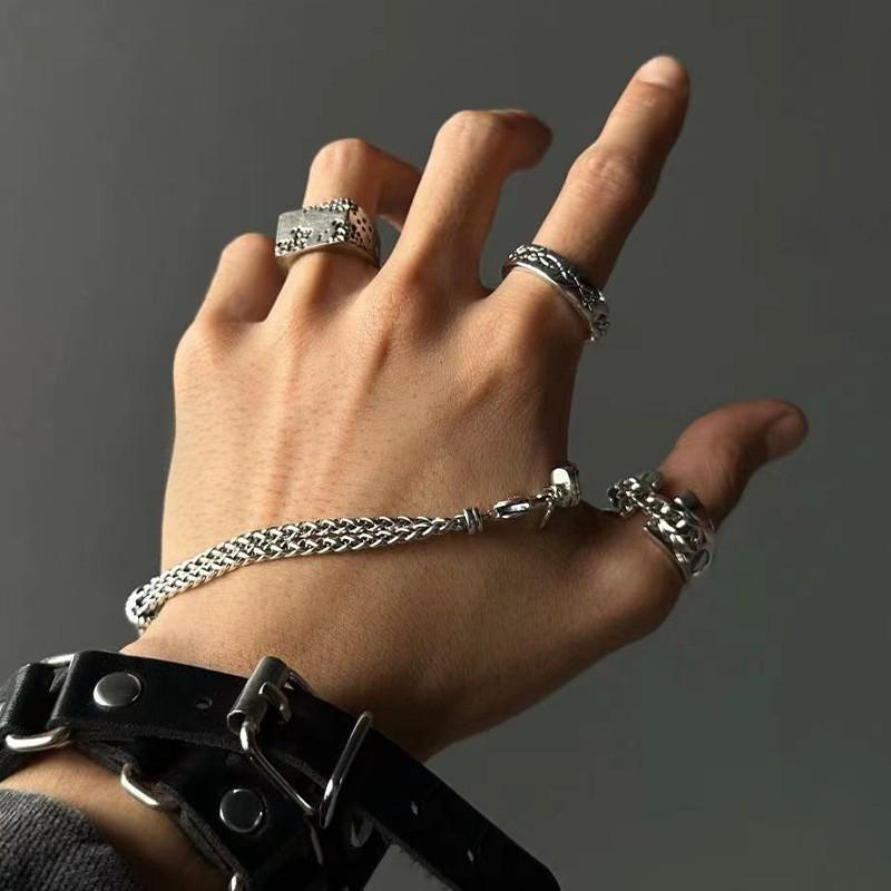 Adjustable Open Ring Men Women Vintage Geometric Design With Twisted Chain Detail Copper Electroplated Unisex Jewelry