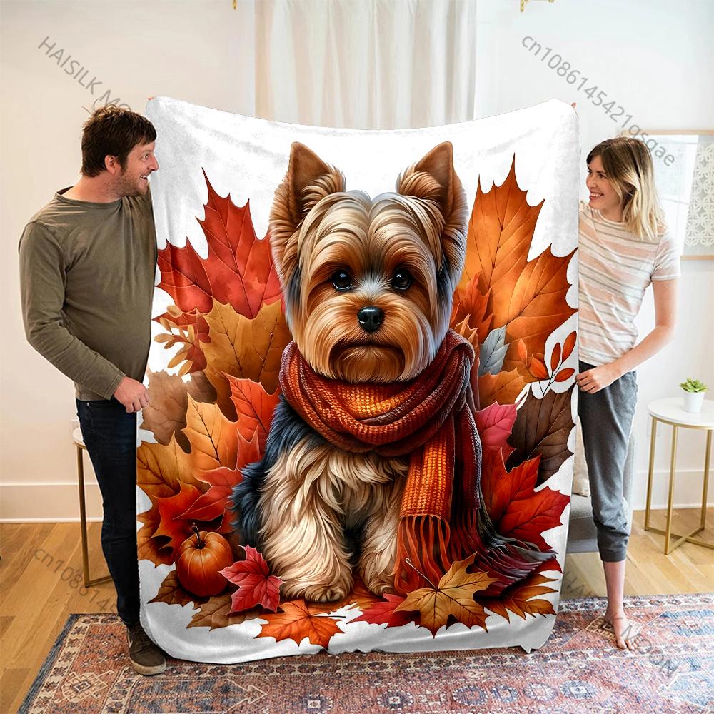 

1PC Autumn Maple Leaves and Puppy Blanket Warm Soft Fluffy Kids and Adult Sofa Bed Throw Blanket Suitable Home Travel Camping 75x90cm